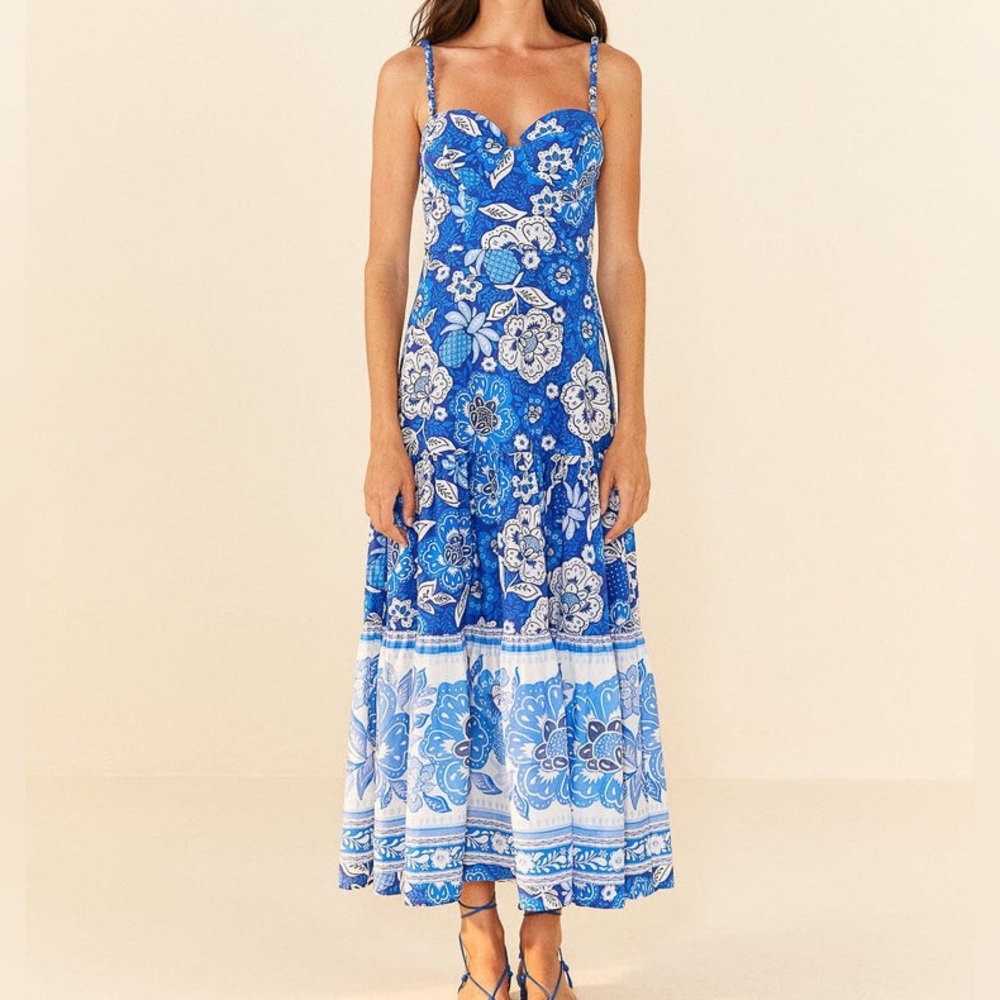 Blue Full Of Flowers Organic Cotton Midi Dress